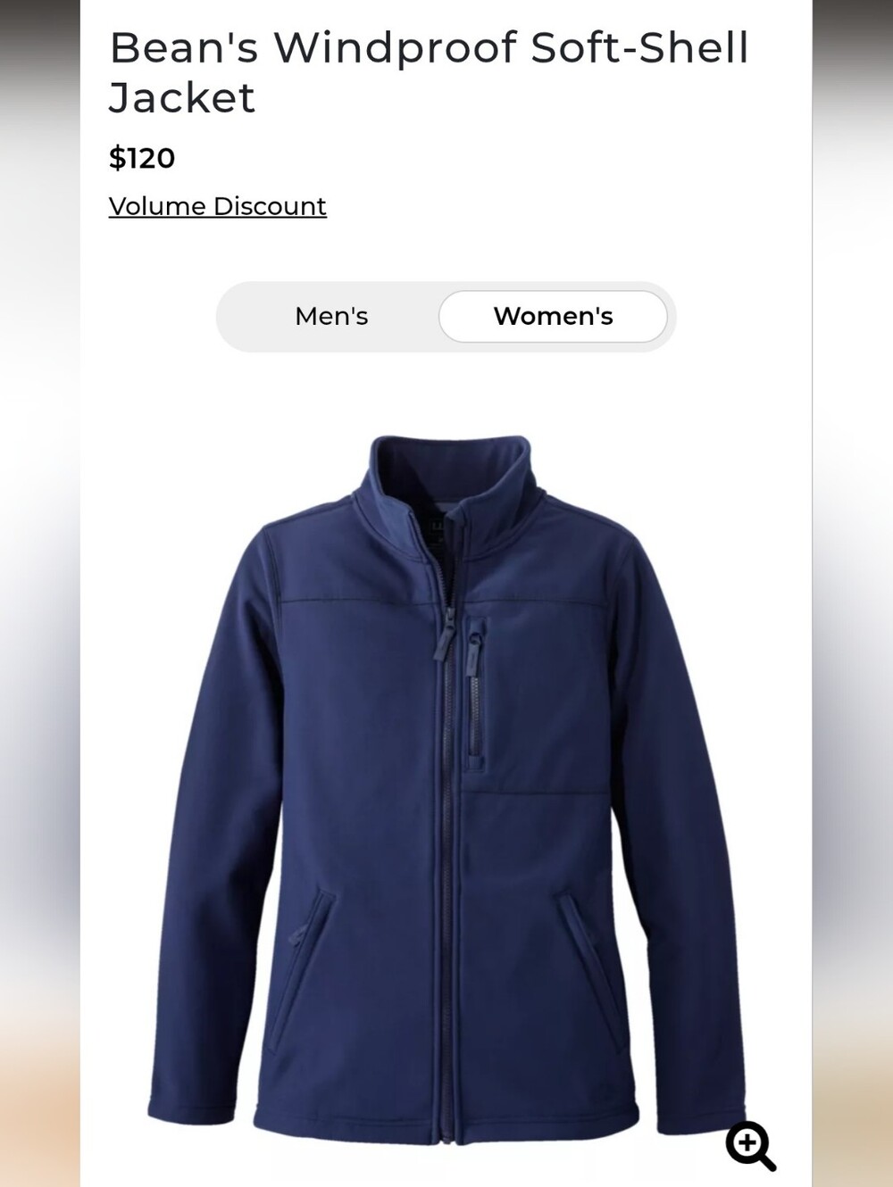 NWT L.L Bean Women's Windproof Softshell Size Small Color Night (navy)